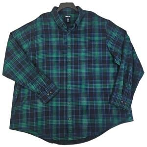 Lands' End ~Men's 3XL/T~ Green/Black Plaid Flannel Button-Up Shirt 100% Cotton.